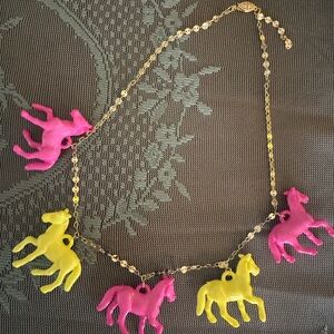 Handmade Pink and Yellow Horse Necklace